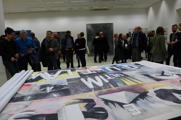 Installation view, rolled billboards on table, Koln, BCC 2014