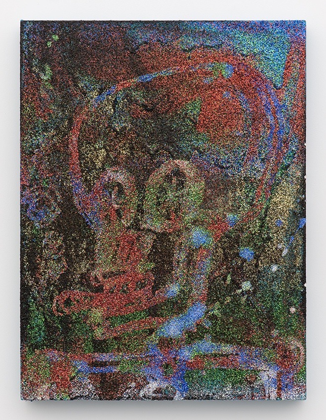 Chris Martin Smoker, 2015 Acrylic, Oil and Glitter on Canvas 61 x 45.7 cm